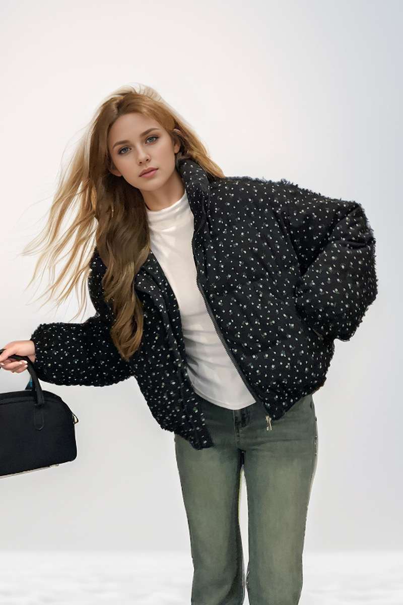 Puffer Jacket with Floral Print - S, Black image