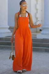 Casual Wide-Leg Overalls - L, Orange image