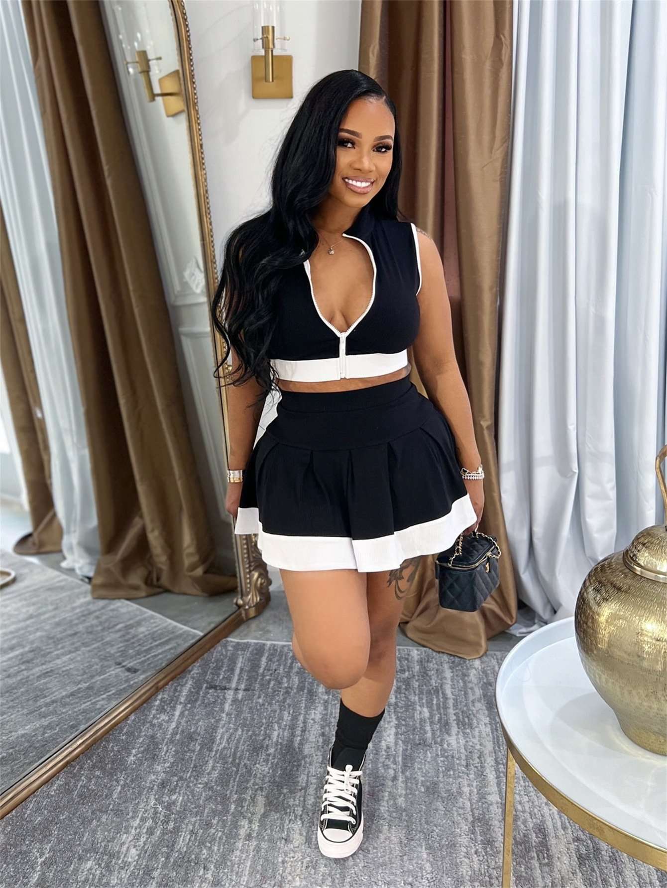 Two-Piece Skirt Set - S, Black image