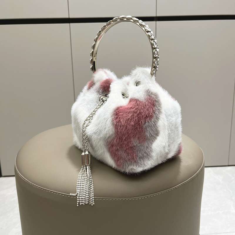 Faux Fur Handbag with Chain Accent image 0