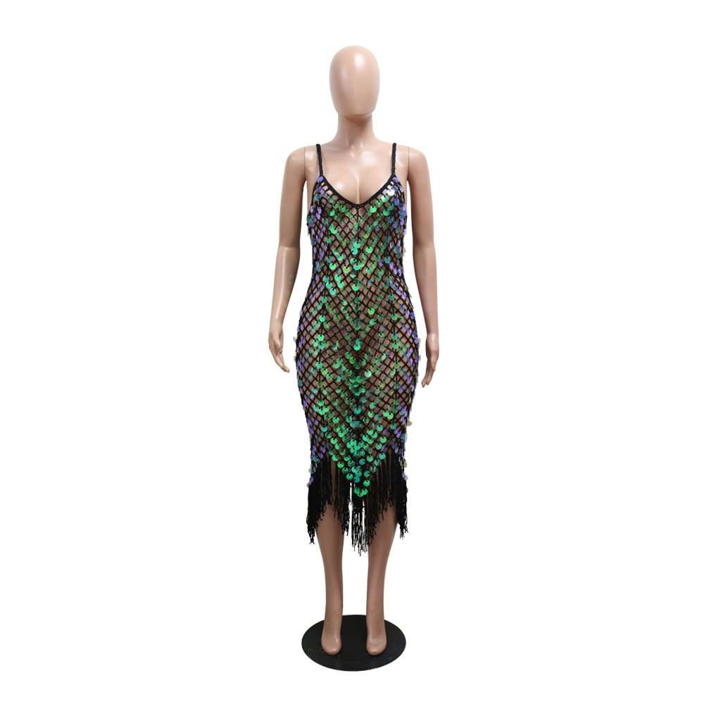 Glam Sequin Fishnet Cover-Up Dress image 3