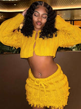 Yellow Cropped Set with Pleated Mini Skirt - M, Yellow image