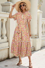 Multicolor Floral Tie-Front Maxi Dress - S, Multi Rose image