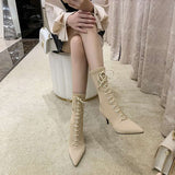 Lace-up Ladies Shoes Stiletto High Heel Sandal - 6.5, Beige image