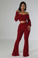 long sleeve ribbed shirt flared pants image 5