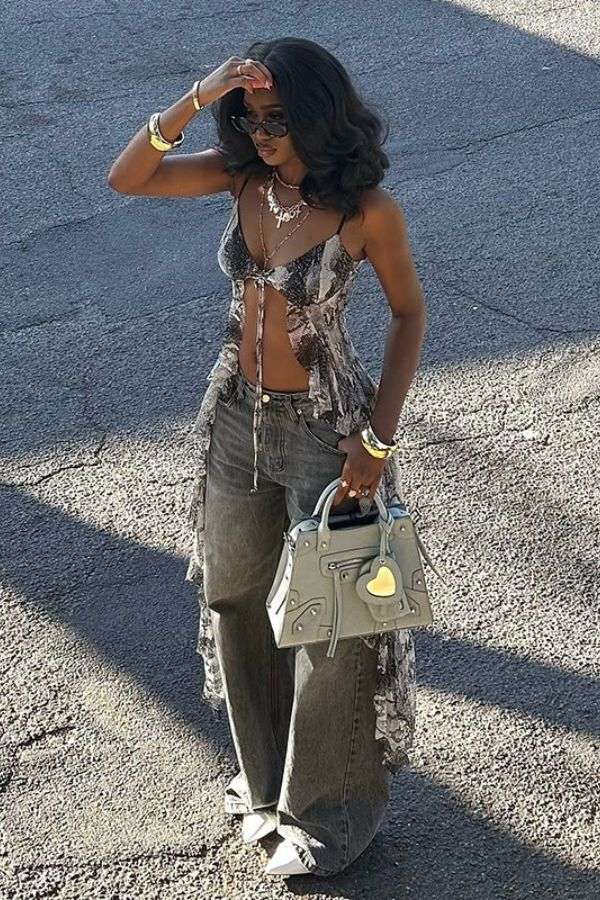 Chic Snake Print Tie-Front Top image 1