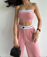Sporty Two-Piece Tube Top & Pants Set - L, Pink image