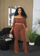 long sleeve ribbed shirt flared pants image 1