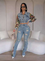 Floral Denim Set - XL, Blue image