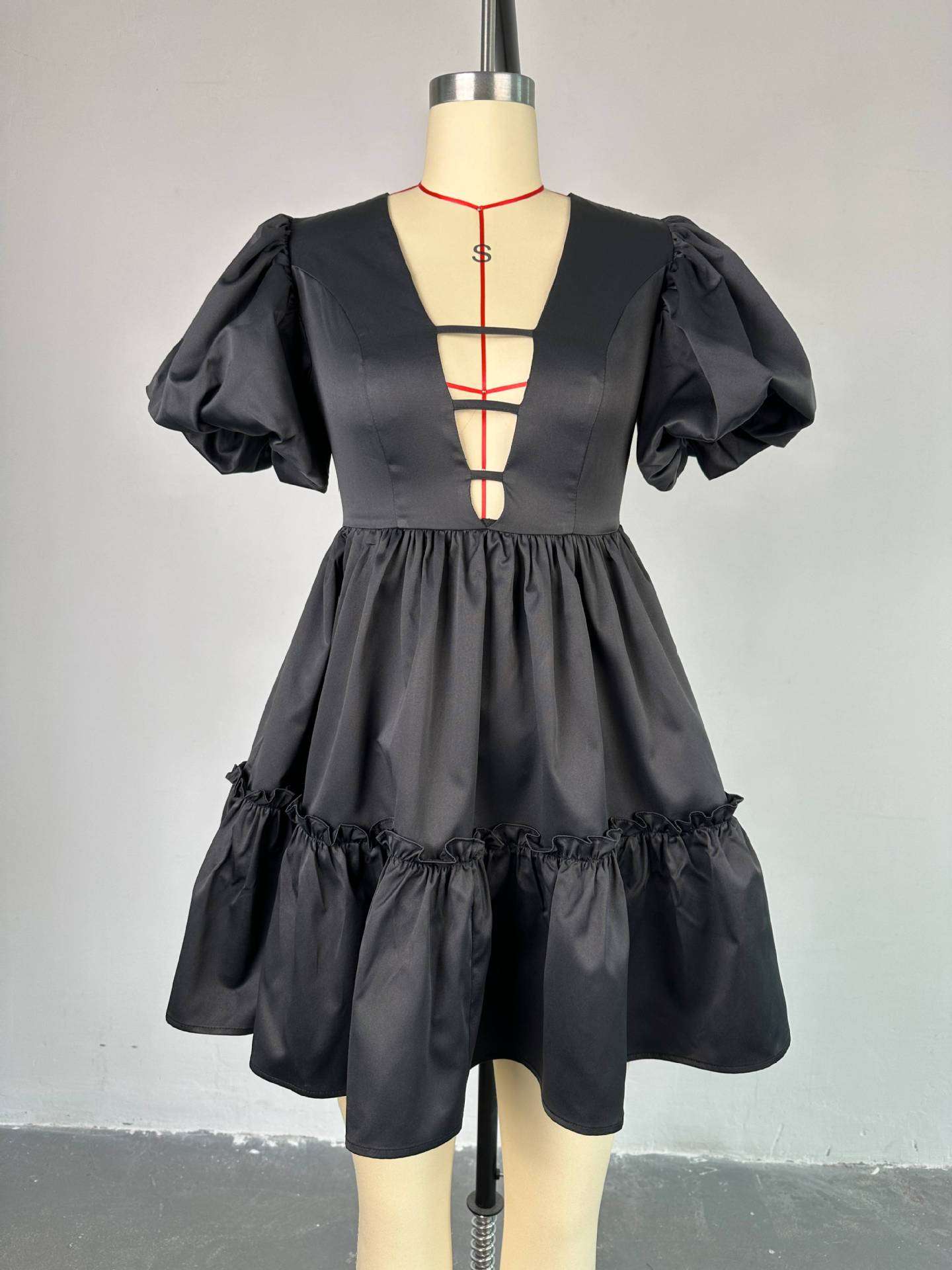 Puff Sleeve Tiered Mini Dress image 3