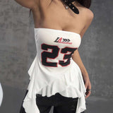 Racer-Style Strapless Top with Ruffled Hem image 4