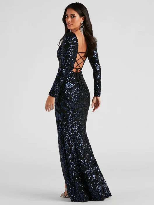 Formal Sequin Lace-Up Dress image 2