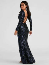 Formal Sequin Lace-Up Dress image 2