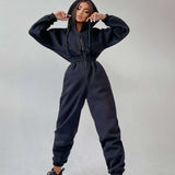 Zipper Jumpsuit Hoodies One Piece Outfit - L, Black image