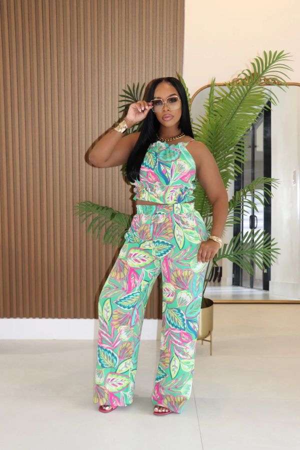 Vibrant Tropical Print Two-Piece Set image 1