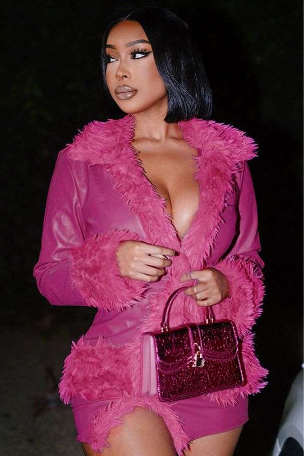 Fluff Lapel Coats Split Hem Skirt Set image 4