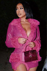 Fluff Lapel Coats Split Hem Skirt Set image 4