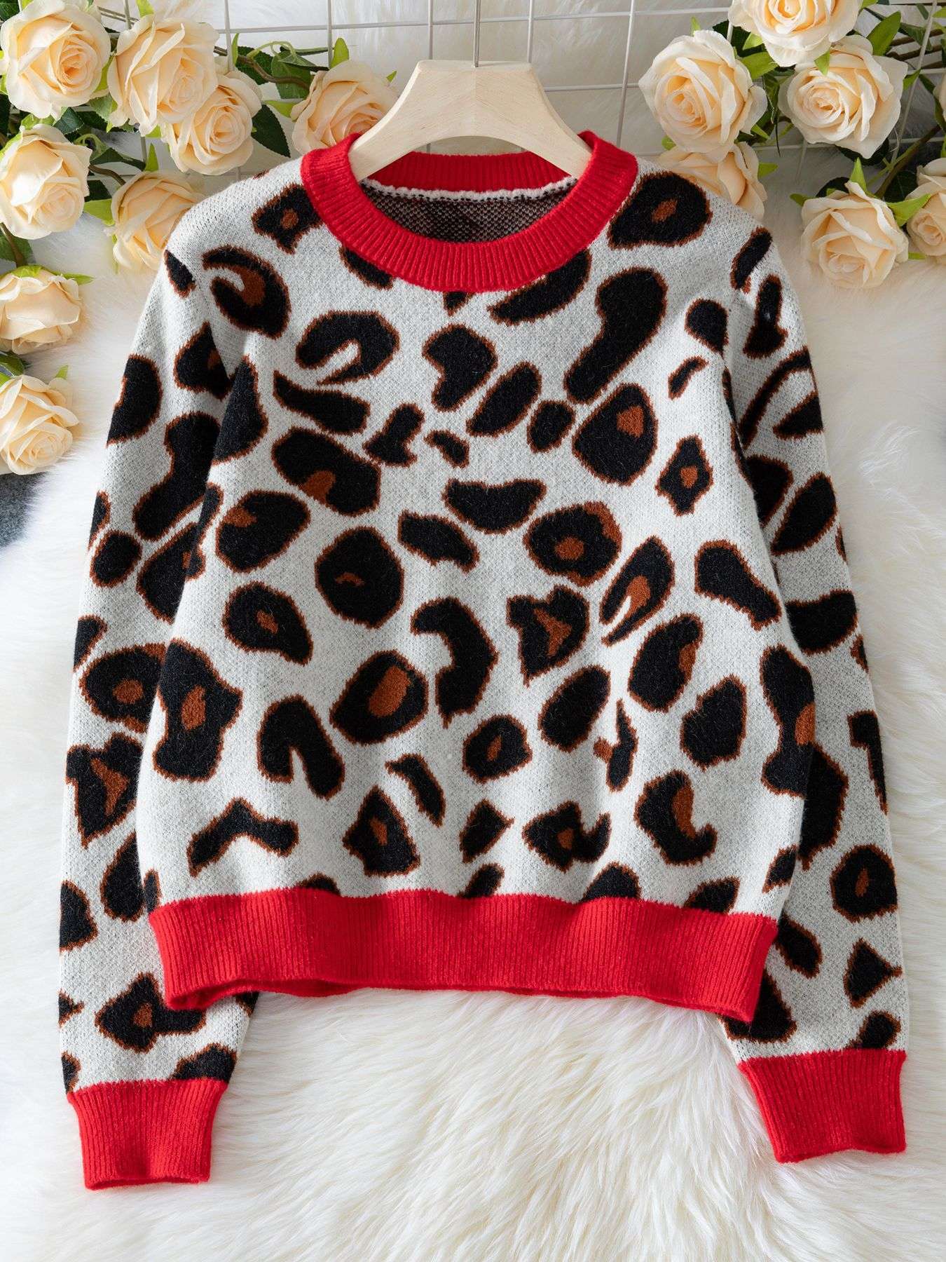 Leopard Print Cozy Knit Sweater image 3