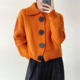 Cozy Ribbed Button-Front Sweater - Free Size, Orange image