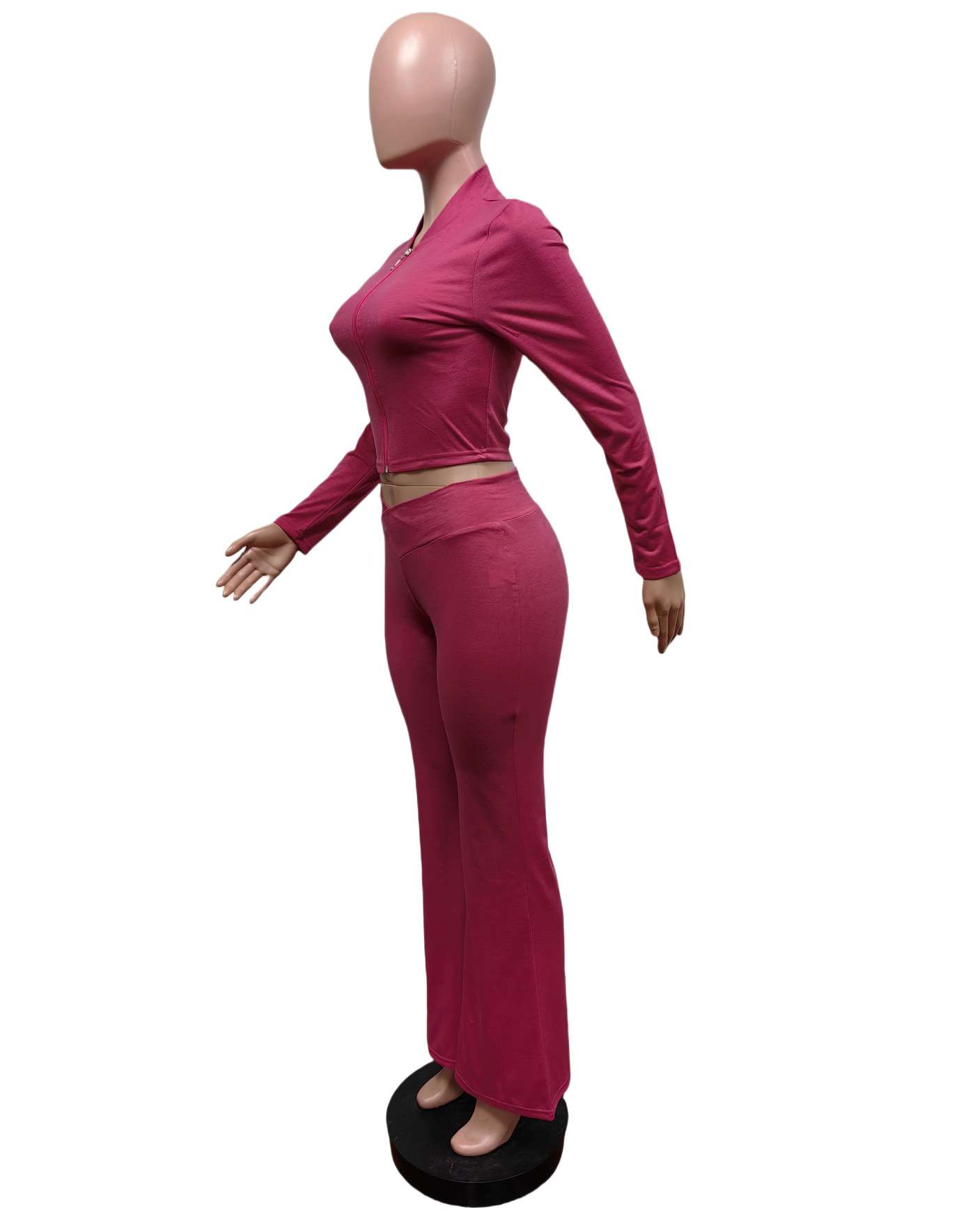 Solid Zipper Slim Two Piece Tracksuits Set image 7