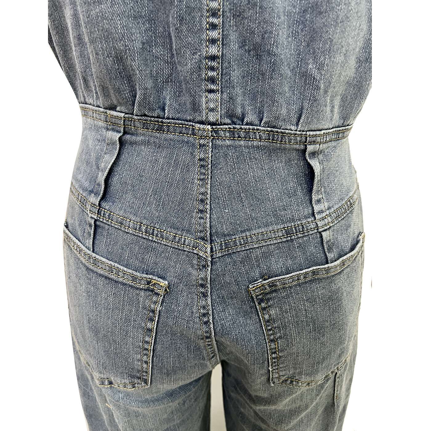 Women's Dressy Sleeveless Button Front Wide Leg Denim Jumpsuit 1 image 3