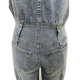 Women's Dressy Sleeveless Button Front Wide Leg Denim Jumpsuit 1 image 3