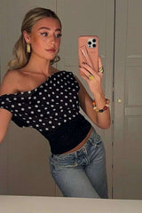 Polka Dot One-Shoulder Crop Top image 0