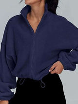 Zip Up Oversized Sweatshirts - L, Victoria Blue image