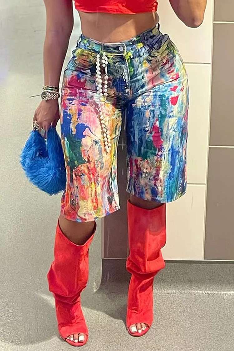 Abstract Paint-Splatter Wide-Leg Shorts image 3