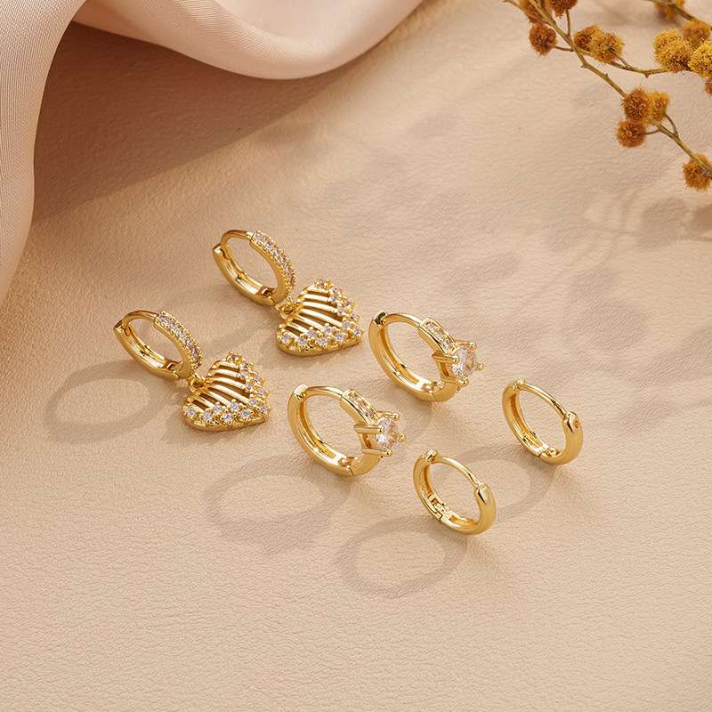 Heart and Crystal Hoop Earrings Set image 2