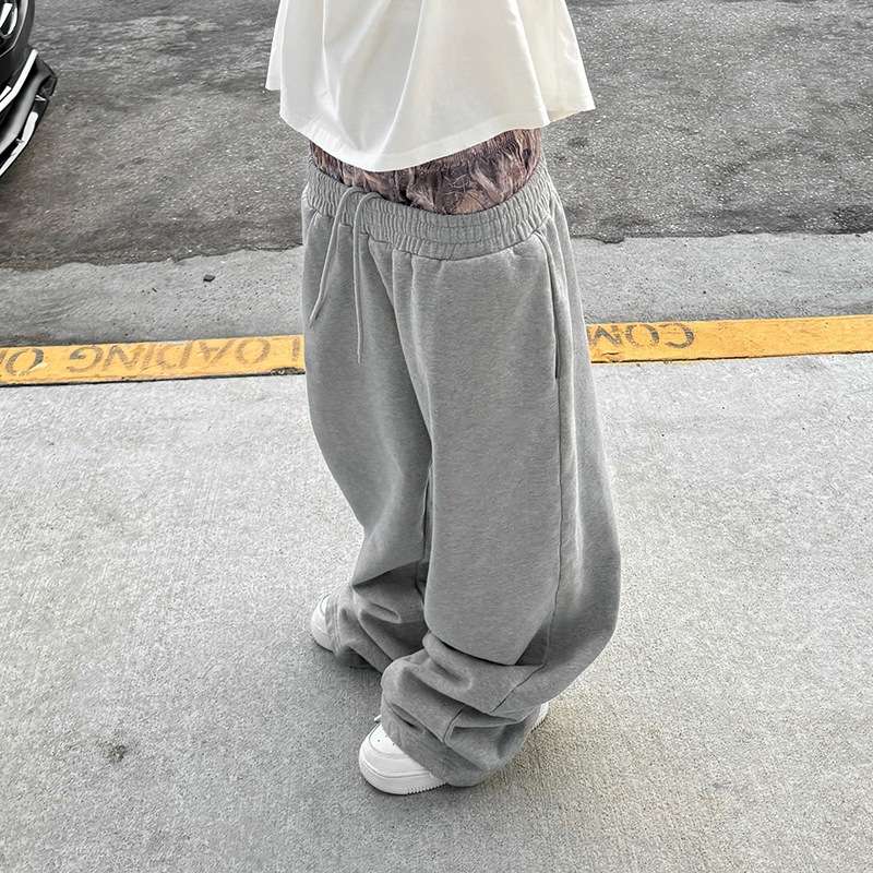 Baggy Sweatpant Casual High Double Waist Printed Boxer Sweatpants - L, Grey image