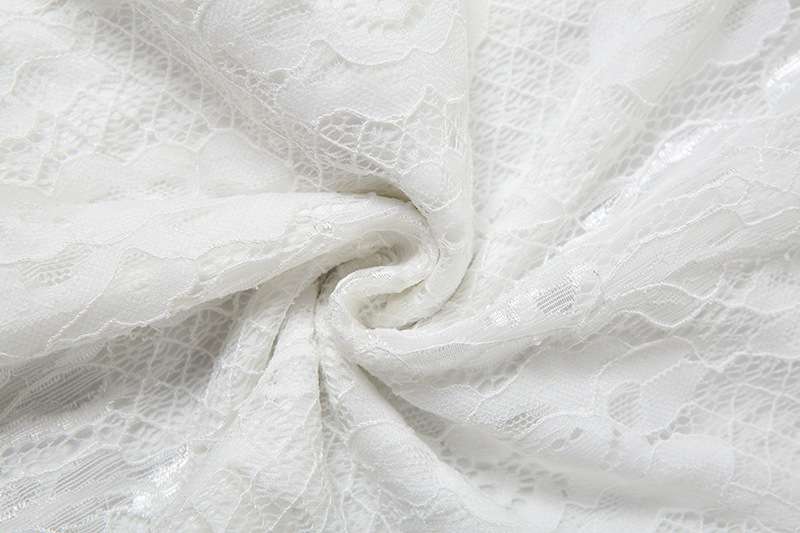 White Lace Ruffled Dress with High Slit image 4