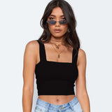 Square Neck Sleeveless Ribbed Crop Top - L, Black image