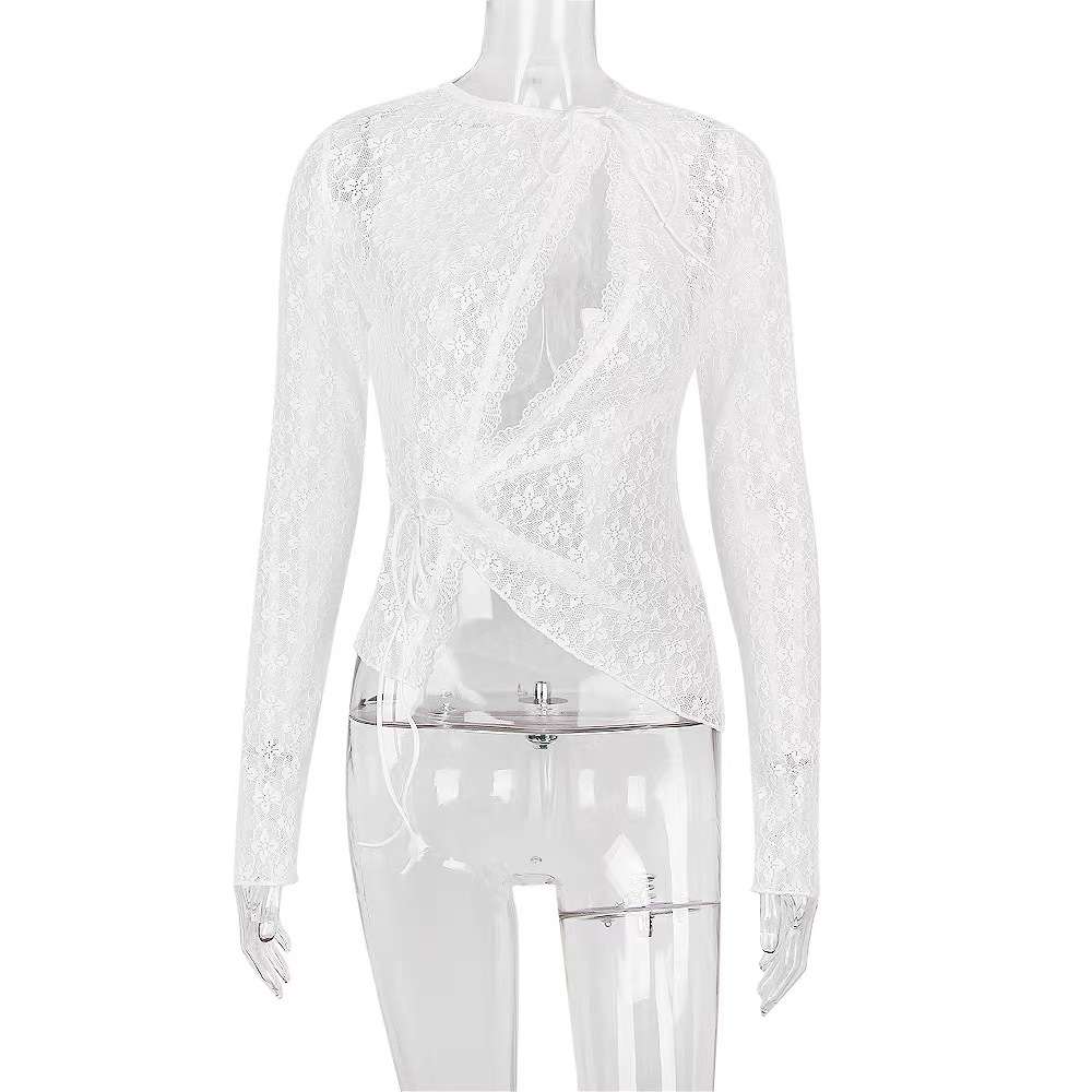 Long-Sleeve Wrap Top with Asymmetrical Design image 6