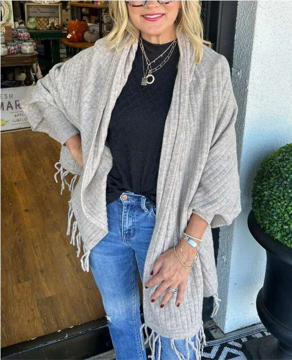 Tassel Cardigan Wrap Open Front Poncho Sweater image 2