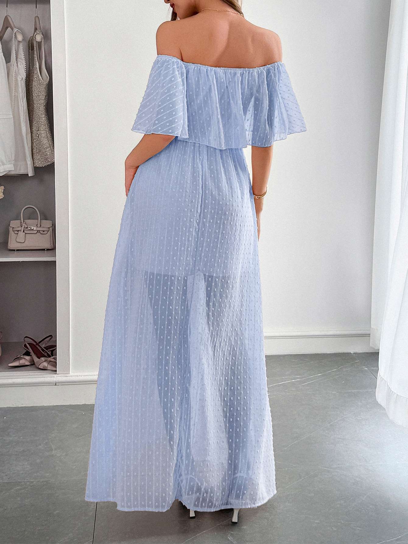 Off-Shoulder Maxi Dress with Textured Detailing image 2