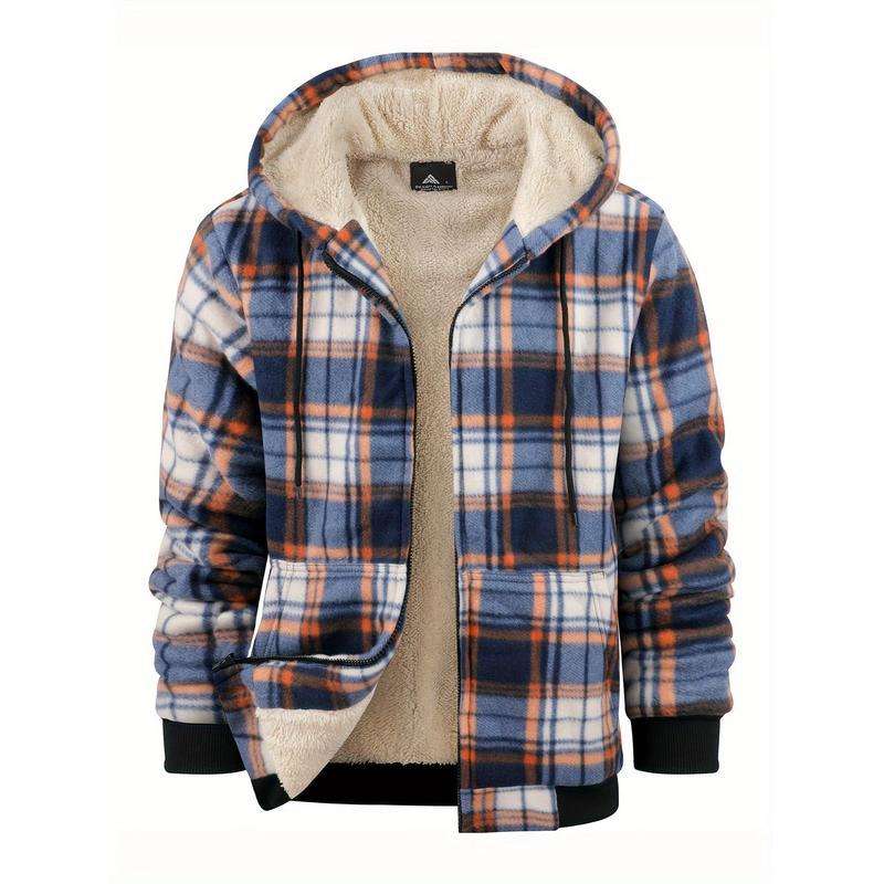 Men's Plaid Fleece-Lined Hooded Jacket - L, Blue image