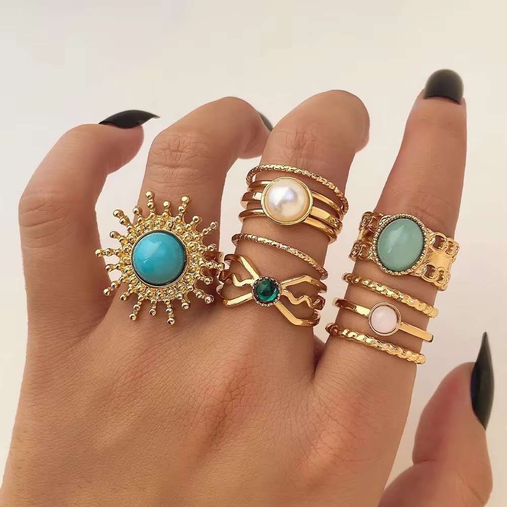 Chunky Vintage Stackable Rings - Free Size, Gold 1 image
