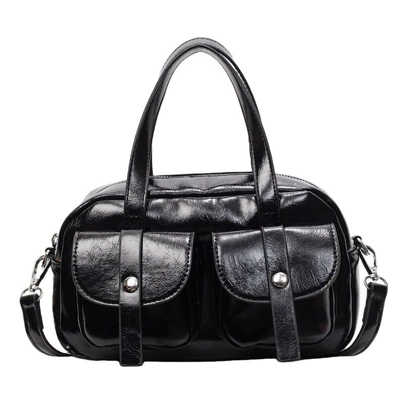 Faux Leather Shoulder Handbag with Front Pockets