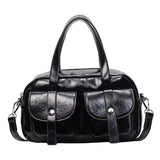 Faux Leather Shoulder Handbag with Front Pockets