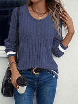 Striped Crew Neck Sweater with Detail - S, Blue image