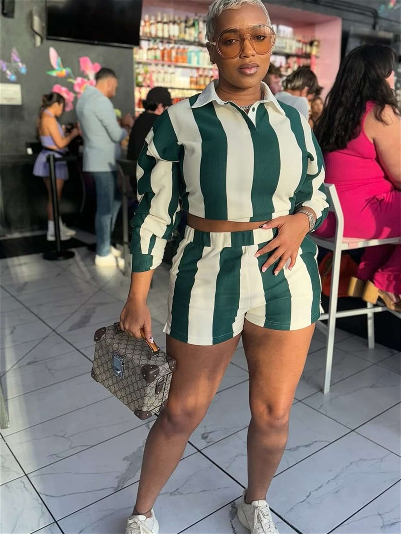 Stripe Button-Up Crop Top & Shorts Set image 3