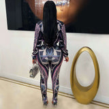 Geometric Print Zipper Front Two Piece Set image 4