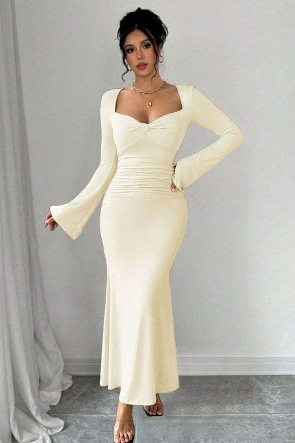 Off-White Sweetheart Neck Bodycon Dress - M, Off White image