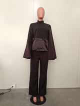 Elegant Trumpet Sleeve Top and Pants Set image 3