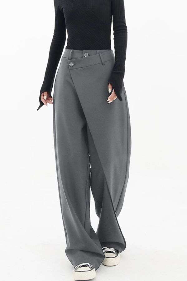 High waist loose pants with patchwork buttons image 0