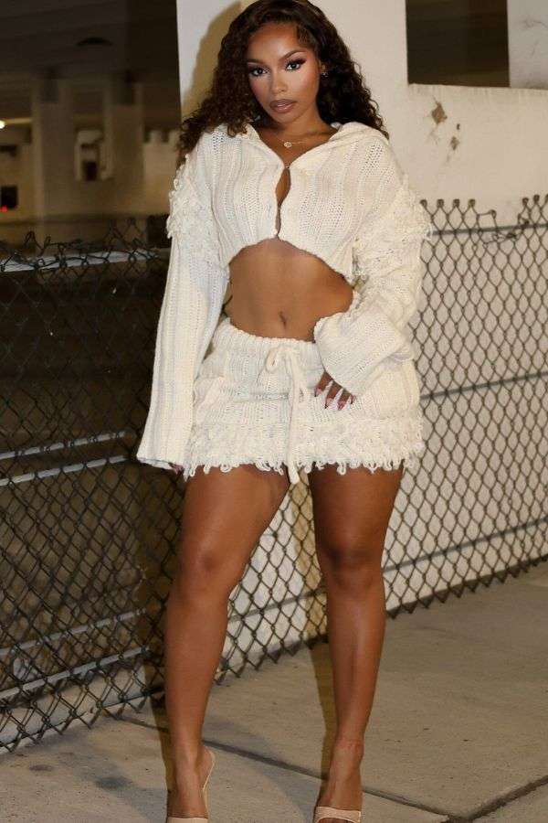 Solid Long Sleeve Short Cardigan Set image 0