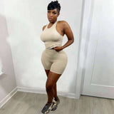 Sleeveless Ribbed Shorts Set - S, Beige image