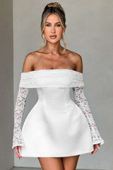 Off-Shoulder Lace-Sleeve Mini Dress image 0