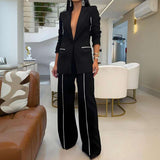 Chic Power Suit with White Piping Details - L, Black image